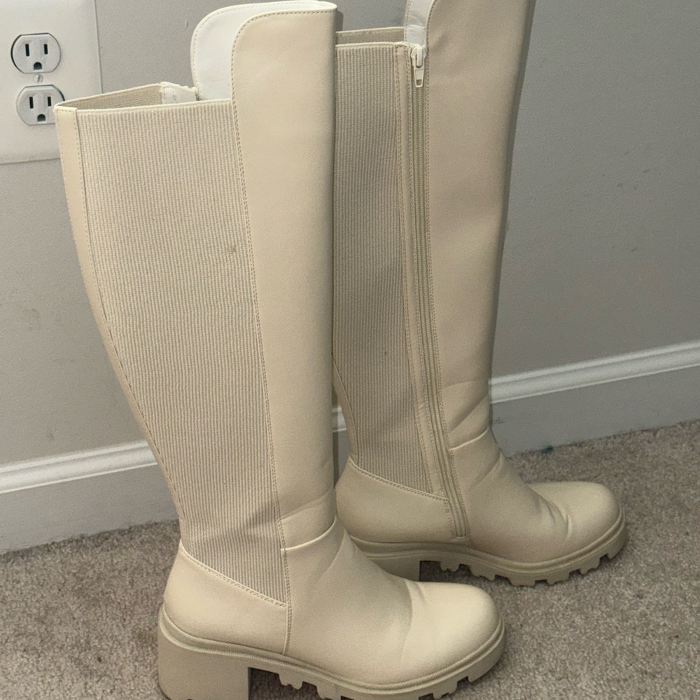 JustFab Cream Over the Knee Boots with Chic Design
